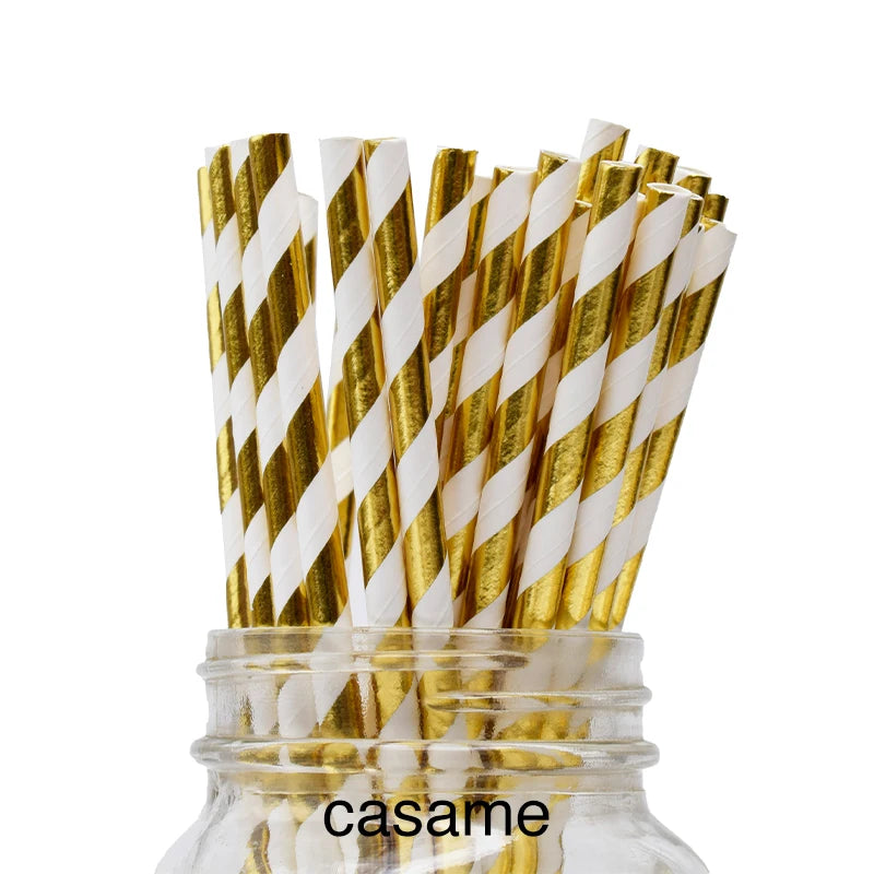 25PCS Metallic Gold & Silver Foil Paper Straws ?Srdce, Star & Chevron Vzor Biologicky rozložitelné Straws Party pro svatbu, narozeniny a události