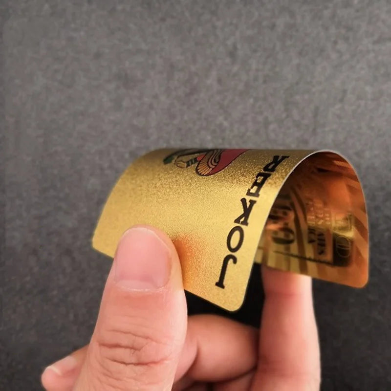 55PCS Zlatá fólie hrací karty 24K Zlatá plastová pokerová sada, voděodolná a odolná kouzelná hra karty