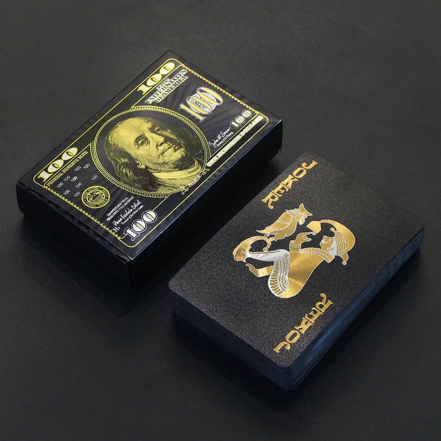 55PCS Zlatá fólie hrací karty 24K Zlatá plastová pokerová sada, voděodolná a odolná kouzelná hra karty