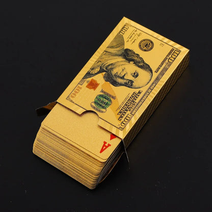 55PCS Zlatá fólie hrací karty 24K Zlatá plastová pokerová sada, voděodolná a odolná kouzelná hra karty