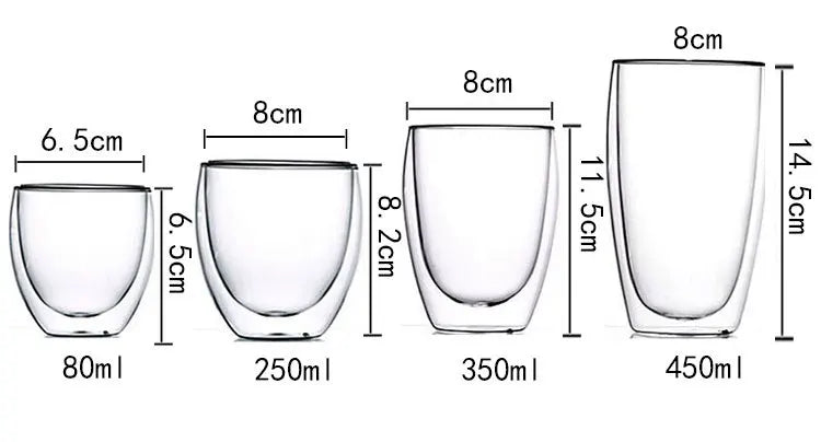 2-18PCS Double Wall High Borosilict Glass Hrnky na hrnečky na rejnoky, čaj, kávu, mléko a džusy, dárková sada nápojového zboží Creative Bar