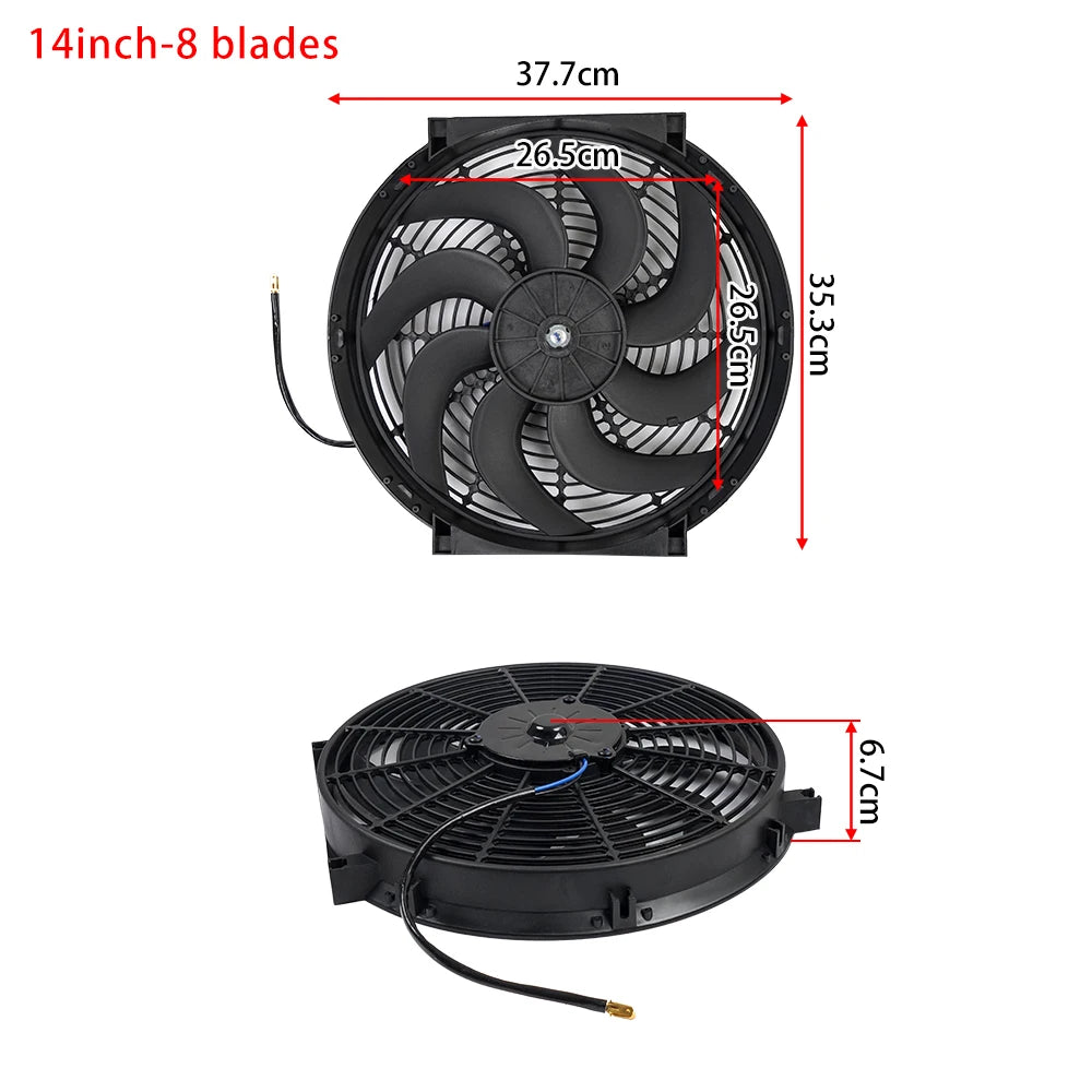 Univerzální 7/9/10/12/14/16 Inch 12V 80W Auto Radiátor Chlazení Fan Blade - elektrické klimatizace Ventilátor Kit 2100RPM