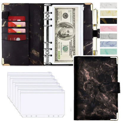 A6 PU Leather Budget Planner Mramor Notebook & Peníze Úspora Organizátor pro kancelář, školu a osobní finance