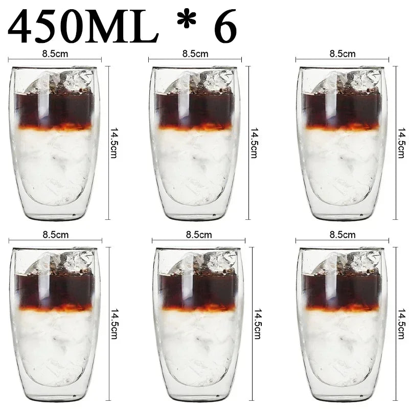 2-18PCS Double Wall High Borosilict Glass Hrnky na hrnečky na rejnoky, čaj, kávu, mléko a džusy, dárková sada nápojového zboží Creative Bar