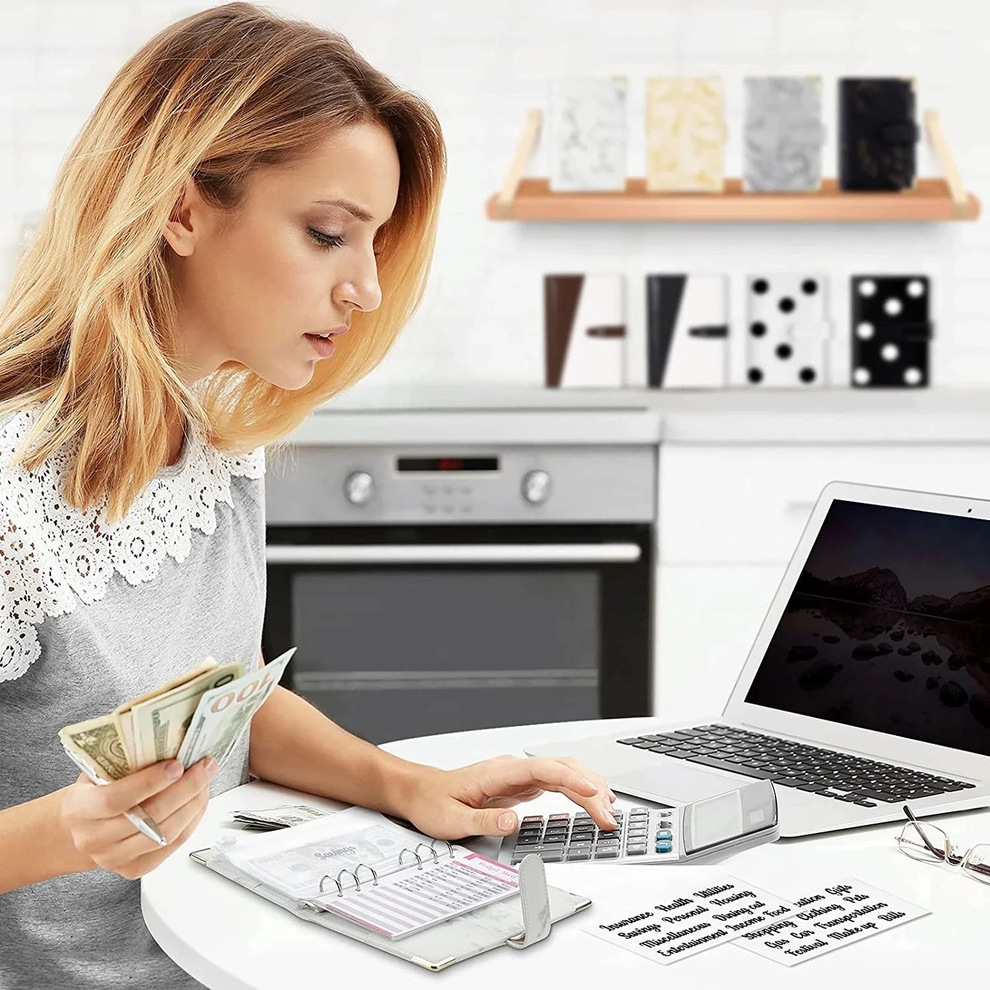 A6 PU Leather Budget Planner Mramor Notebook & Peníze Úspora Organizátor pro kancelář, školu a osobní finance