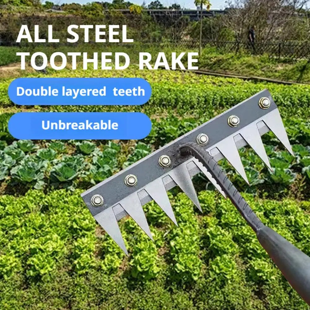 Carbon Steel Garden Weeding Rake – 5/6/7/8 Teeth Soil Loosening & Weed Removal Tool for Farm, Garden & Landscaping