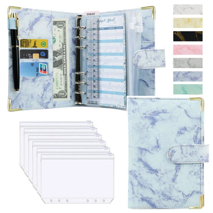 A6 PU Leather Budget Planner Mramor Notebook & Peníze Úspora Organizátor pro kancelář, školu a osobní finance