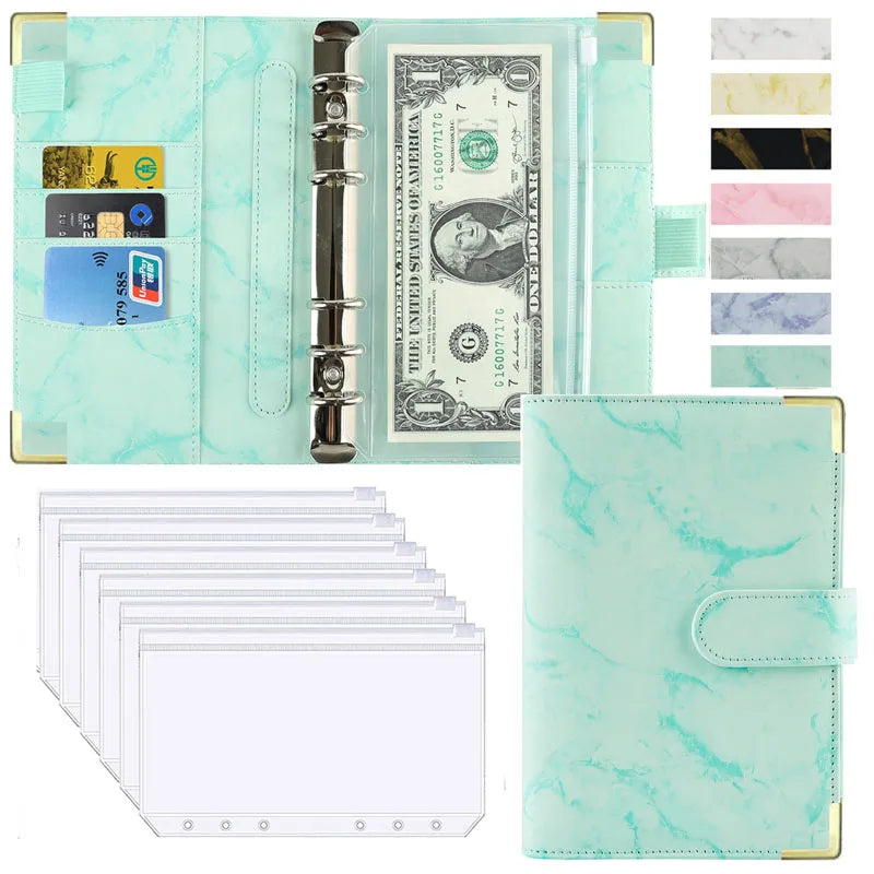 A6 PU Leather Budget Planner Mramor Notebook & Peníze Úspora Organizátor pro kancelář, školu a osobní finance