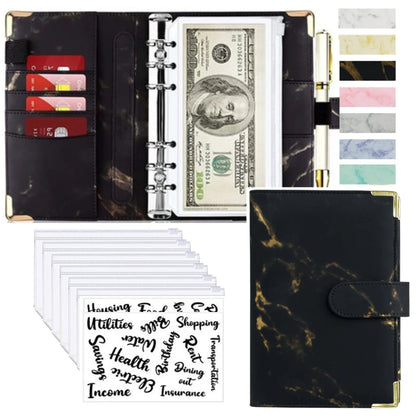 A6 PU Leather Budget Planner Mramor Notebook & Peníze Úspora Organizátor pro kancelář, školu a osobní finance