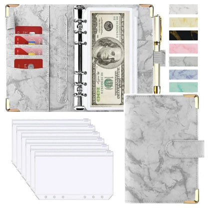 A6 PU Leather Budget Planner Mramor Notebook & Peníze Úspora Organizátor pro kancelář, školu a osobní finance