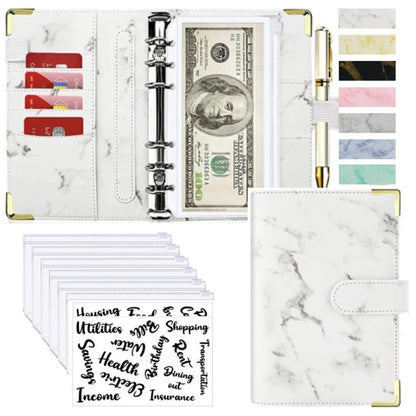 A6 PU Leather Budget Planner Mramor Notebook & Peníze Úspora Organizátor pro kancelář, školu a osobní finance
