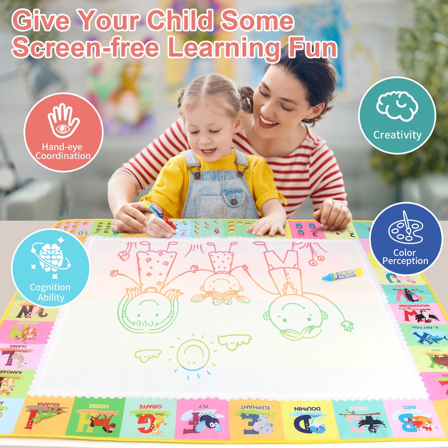 100x80CM Magic Water Drawing Mat Reasonable Doodle Board Montessori Educational Toy for Kids
