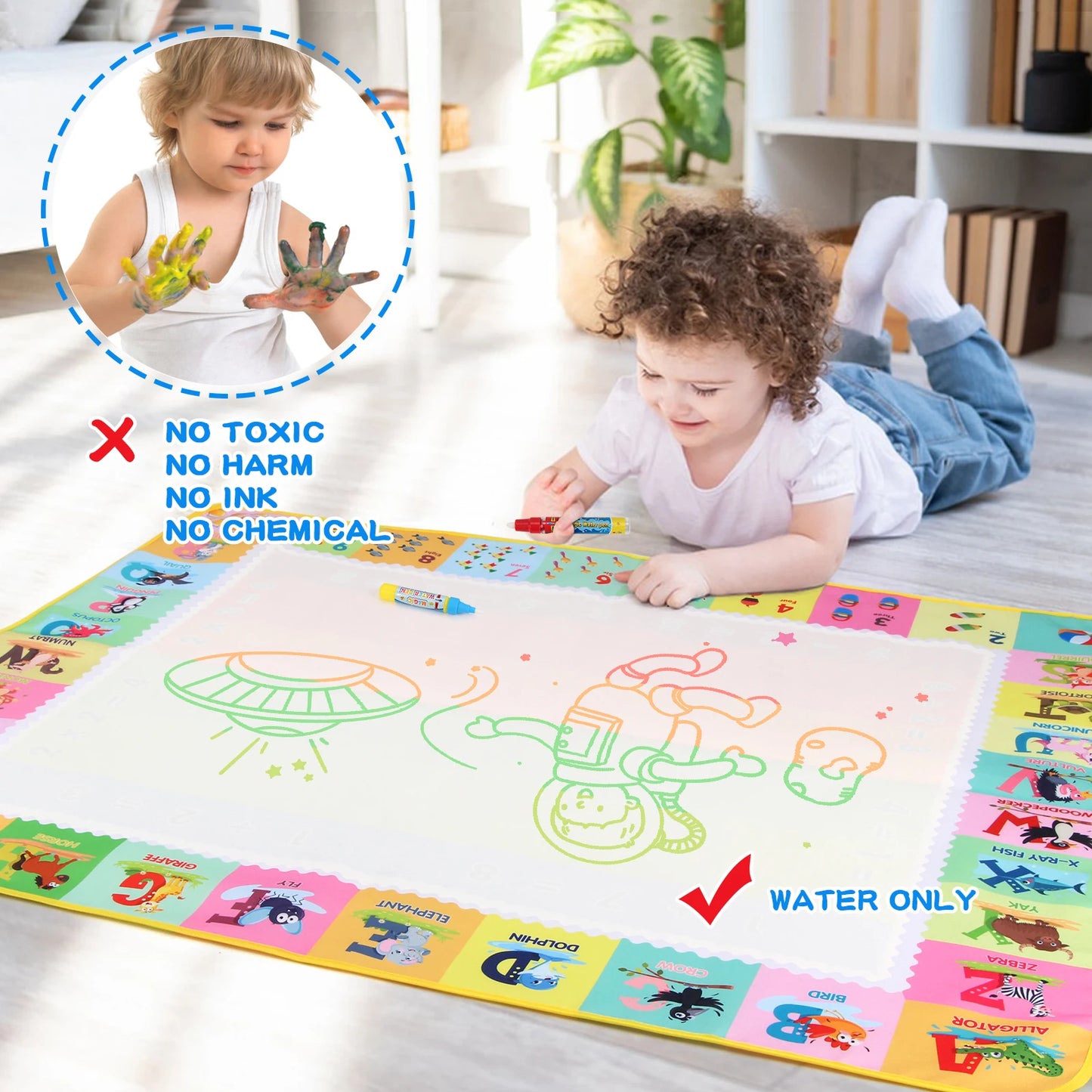 100x80CM Magic Water Drawing Mat Reasonable Doodle Board Montessori Educational Toy for Kids